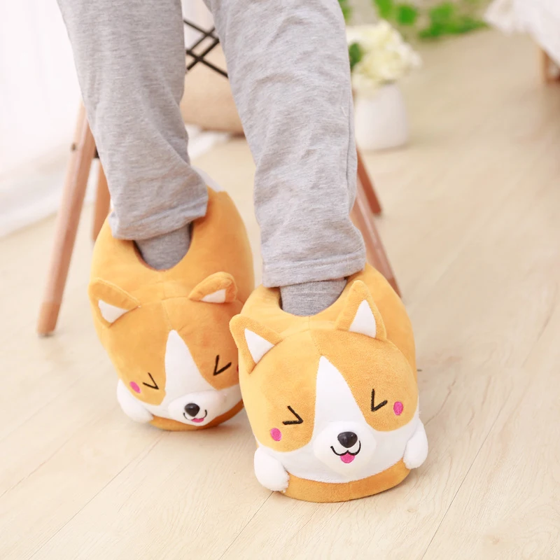 Lovely Corgi Shoes Heeled Cartoon Animals Dog Slippers Plush Indoor Floor Shoes Anti-slip Girls Ladies Friend Gift