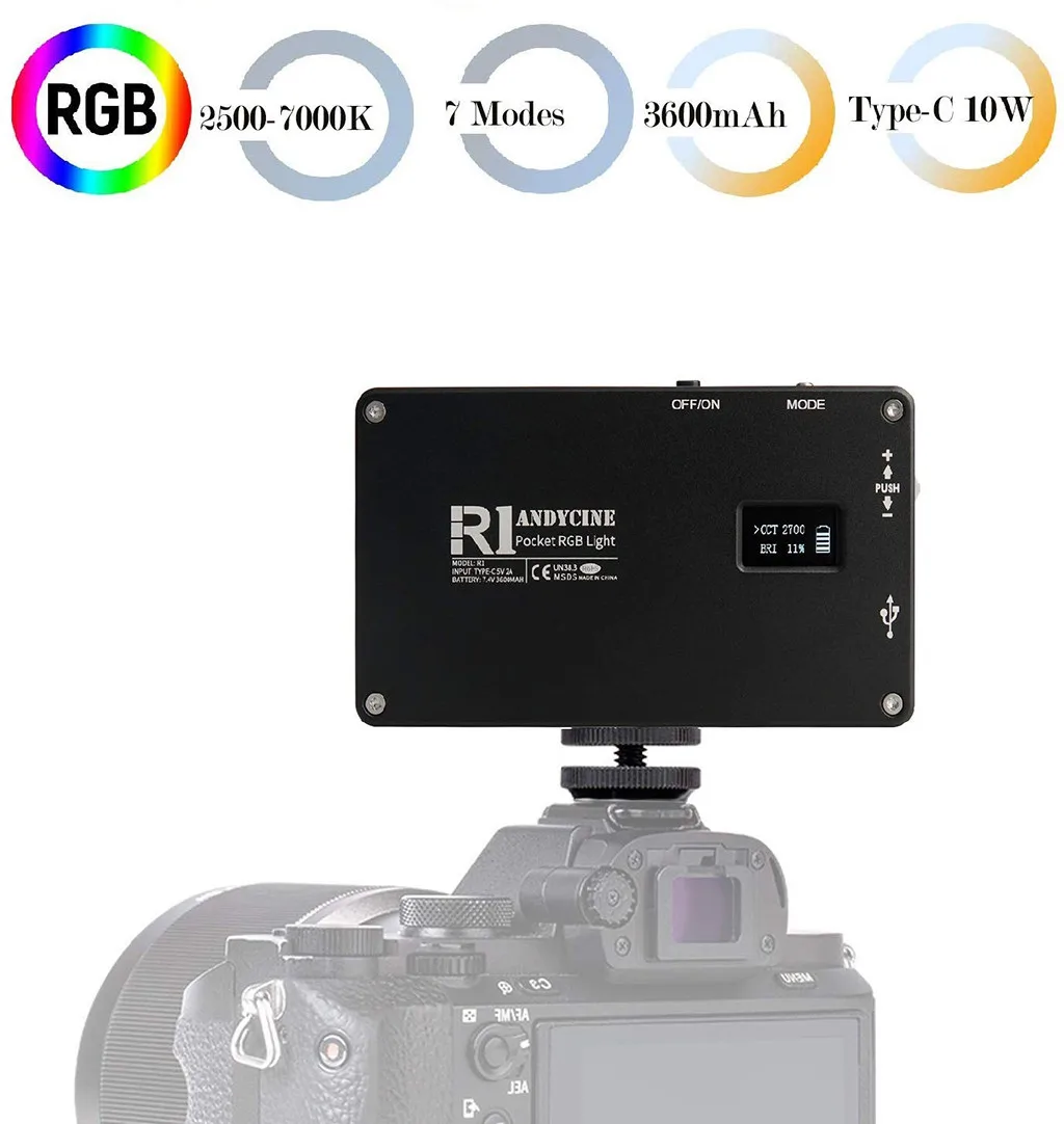 ANDYCINE R1 Карманный RGB светильник Vlogger mini type C 10W накамерный видео