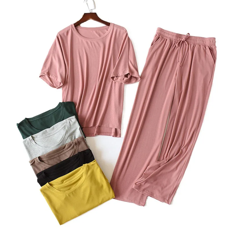 

Loose Plus Size Home Two-piece Suit Women's Spring and Summer Modal Short-sleeved Pajamas Set for Ladies Home Clothes