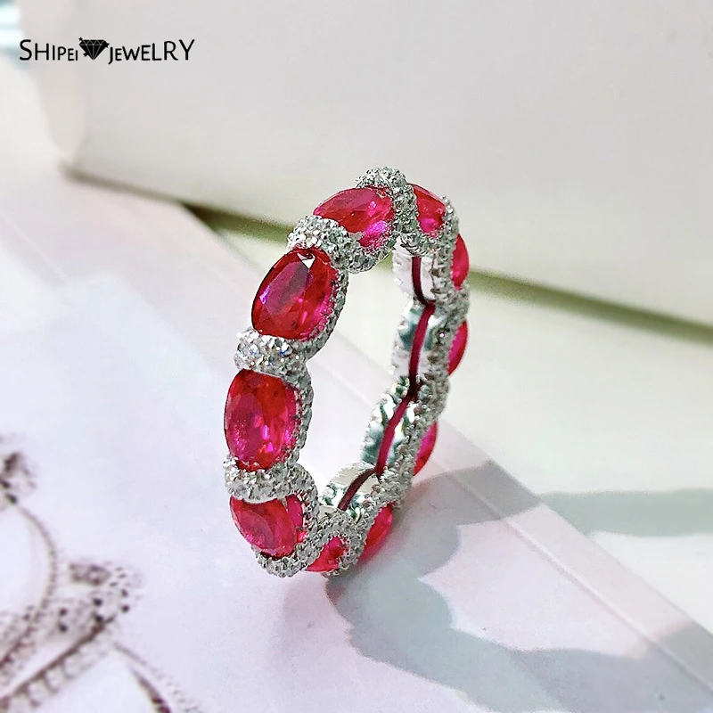 

Shipei 100% 925 Sterling Silver Ruby Emerald Aquamarine Created Moissanite Fine Jewelry Party Vintage Personality Ring For Women