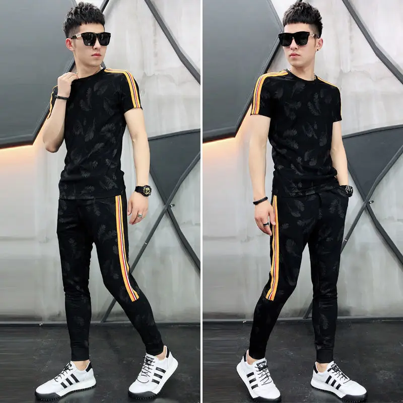 

Casual suit men's short sleeve summer fashion social sports suit men's two piece suit