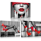 Модные туфли на высоком каблуке черного и красного цвета с принтом на холсте пикантные женские плакаты с губами и ногами растягивающиеся художественные работы в рамке.