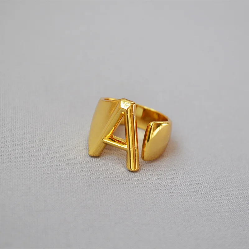 Модное кольцо с буквами английского алфавита золотого цвета простое украшение
