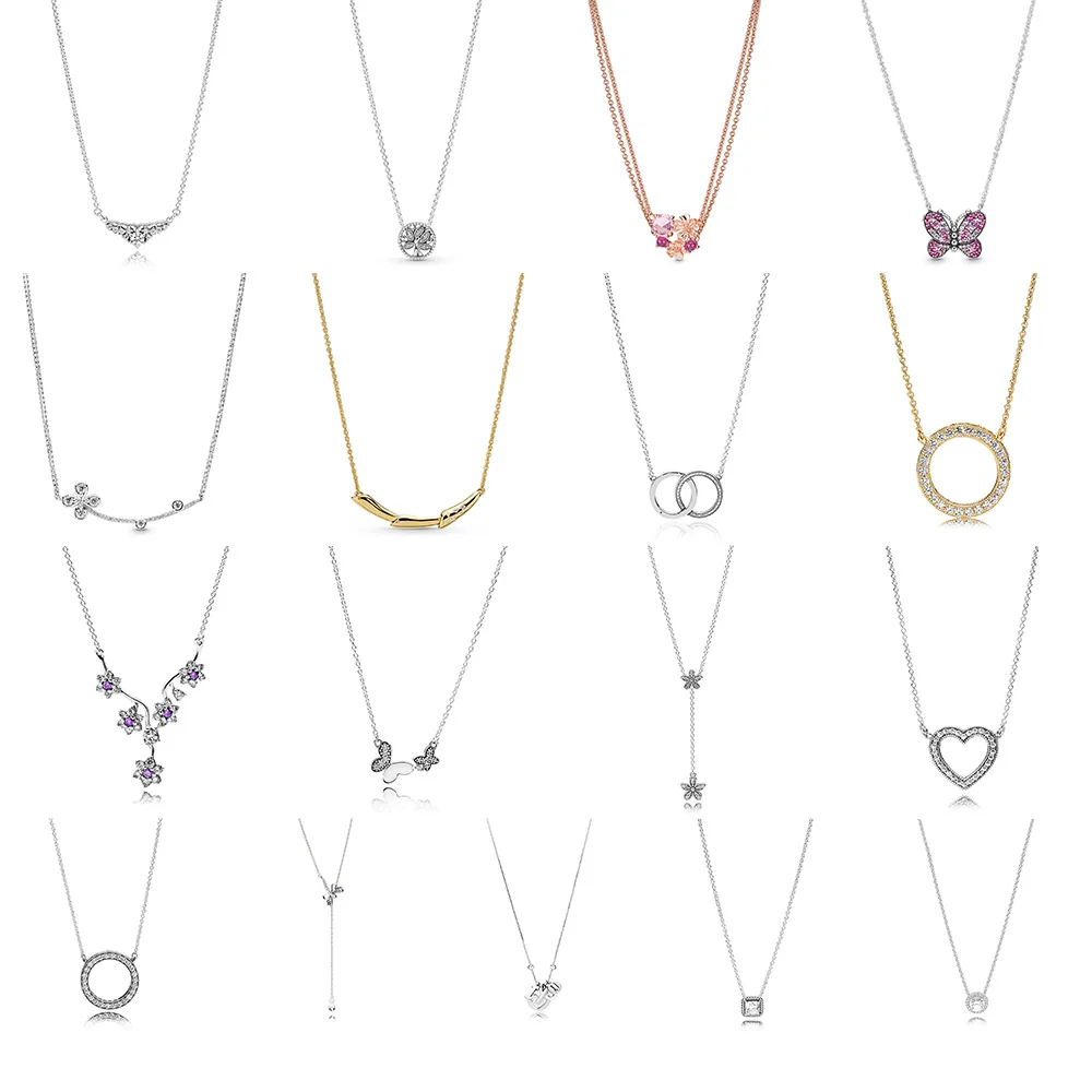 

Real 925 Sterling Silver Pendant Necklace Circle Square Butterfly I Love You Pendant Necklace 50CM For Women Jewelry
