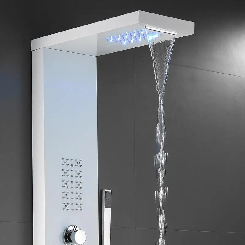 Goedkoop 22*45*125Cm Led Licht Douche Panel Waterval Rain Douchekraan Set Bad Douche Kolom Douche Mixer Toren Douche Scherm Nieuwe Hwc