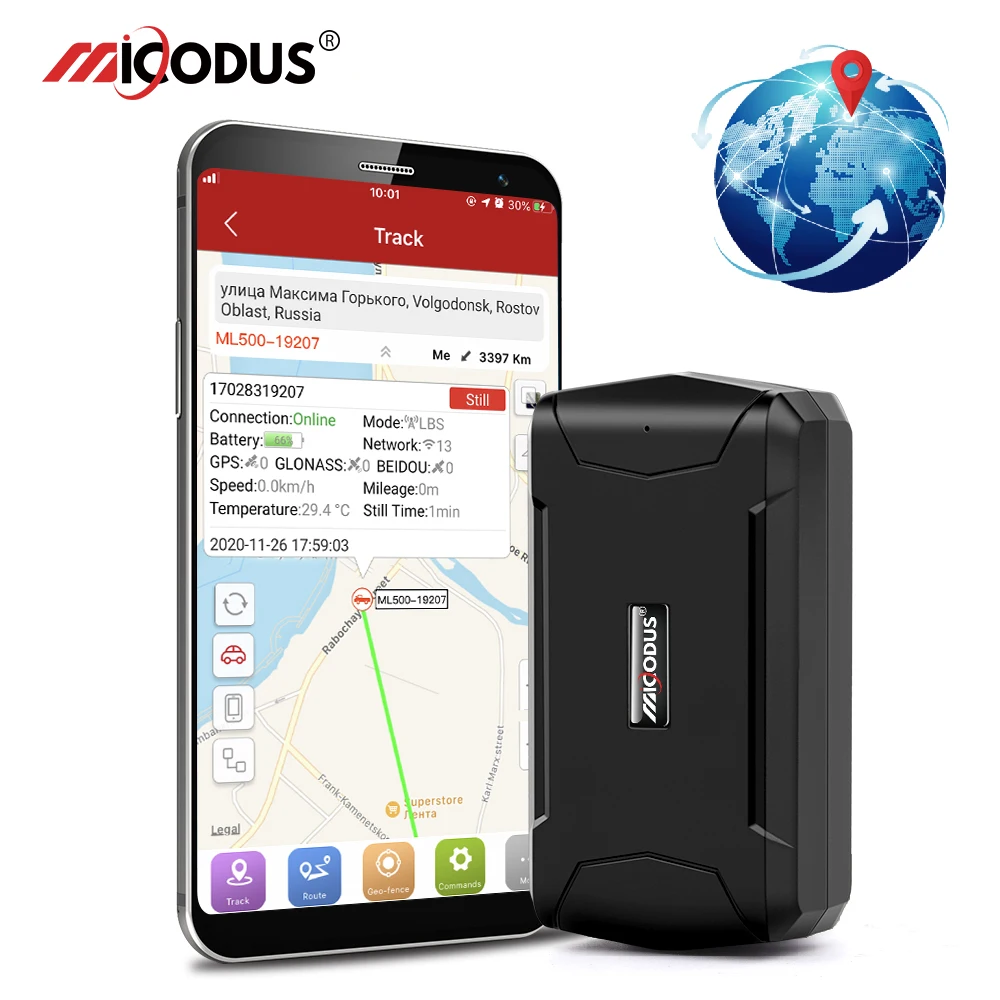 MiCODUS GPS Tracker Car Tracker ML500 Magnetic 5000mAh Temperature Voice Monitor GPS Locator Vibrate Drop Alert Lifetime APP