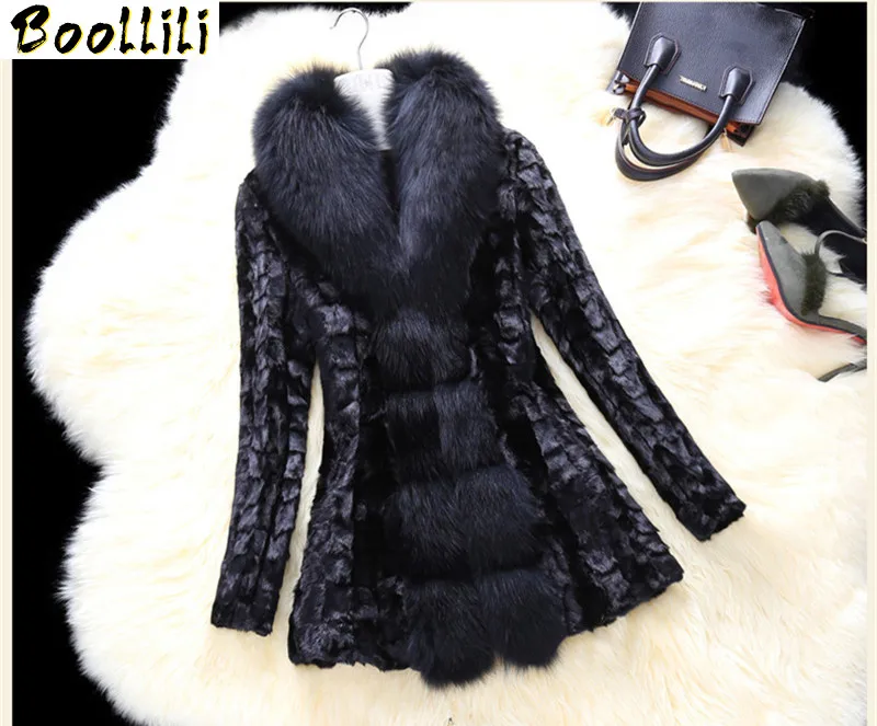 

Quality Boollili High Mink Fur Coat Manteau Femme Fox Furs Collar Coats Womens Thick Warm Faux Fur Coat Plus Size 6XL 7XL