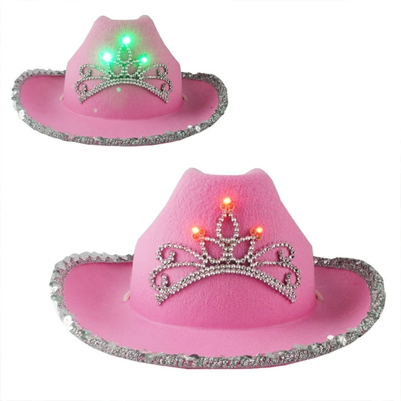 

Funny Party Hats Cowboy Hat for Women Feather Trim Sequin Trim Pink Hat Cowgirl Hat Cowgirl Costume Hat Space Cowboy