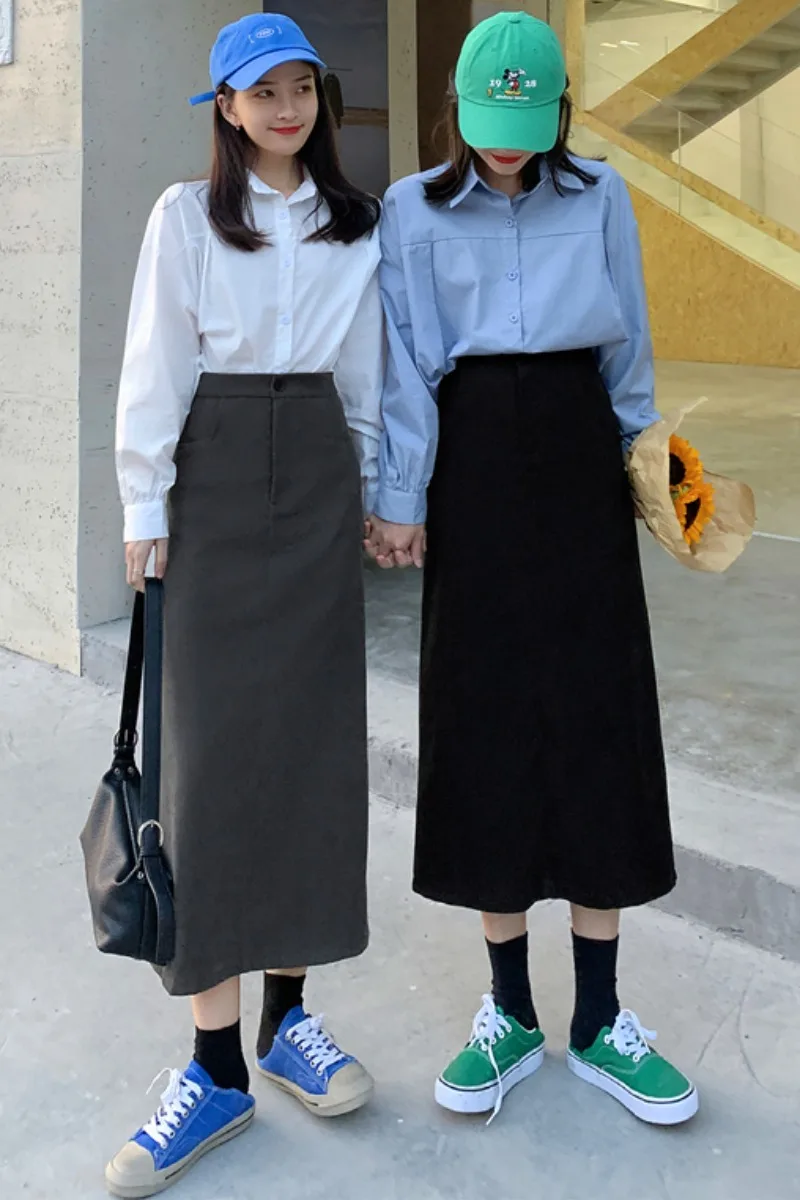 

Black half-length skirt female spring and autumn skirt 2021 new high waist thinner mid-length one-step hip A-line skirt