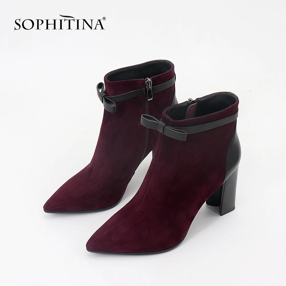 Женские замшевые ботинки SOPHITINA теплые ручной работы с острым носком и цветком PL2