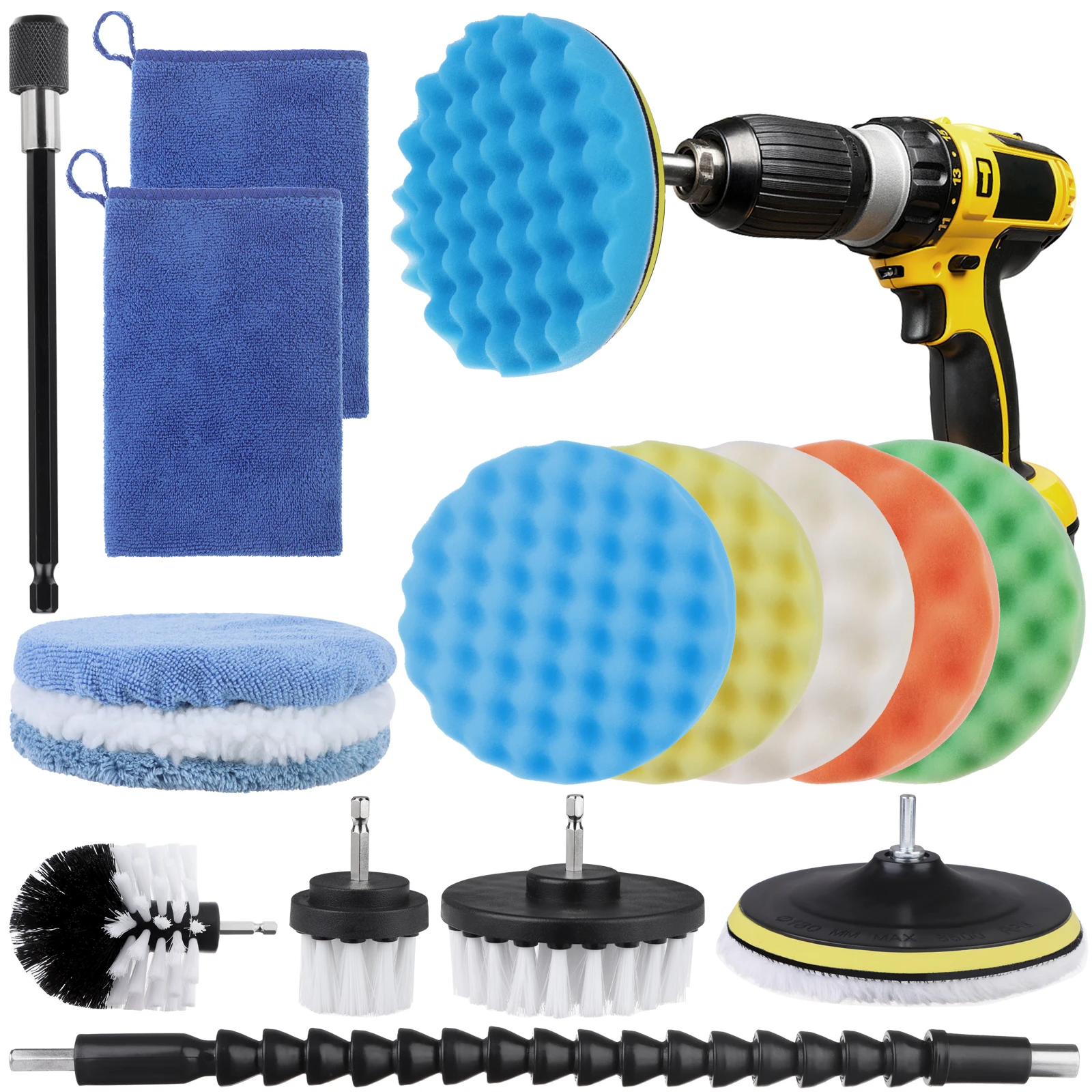 

17-Piece Drill Brush Set For Cleaning Car Foam Buffing Kit