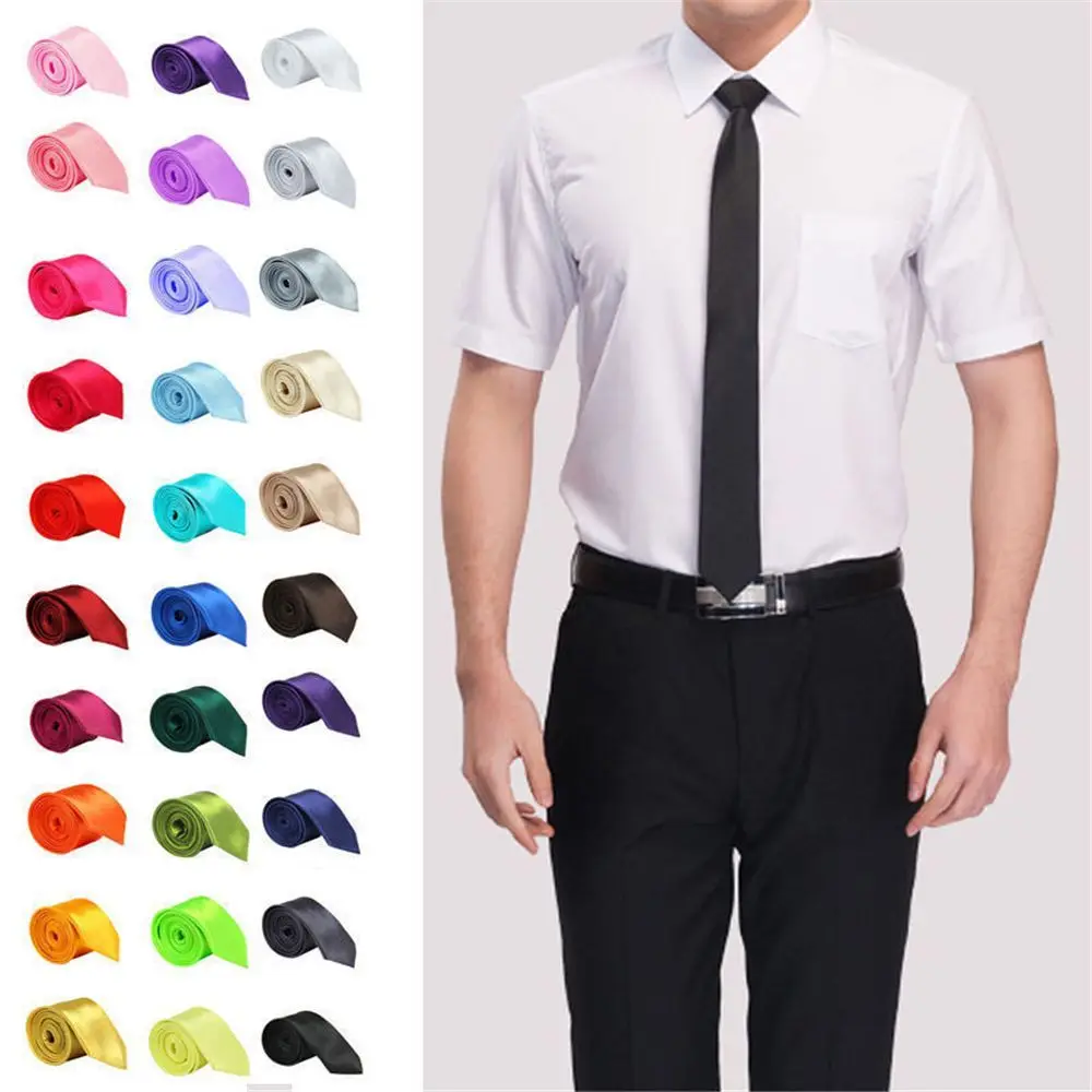 

Fashion Skinny Neck Solid Tie Necktie wedding Silk