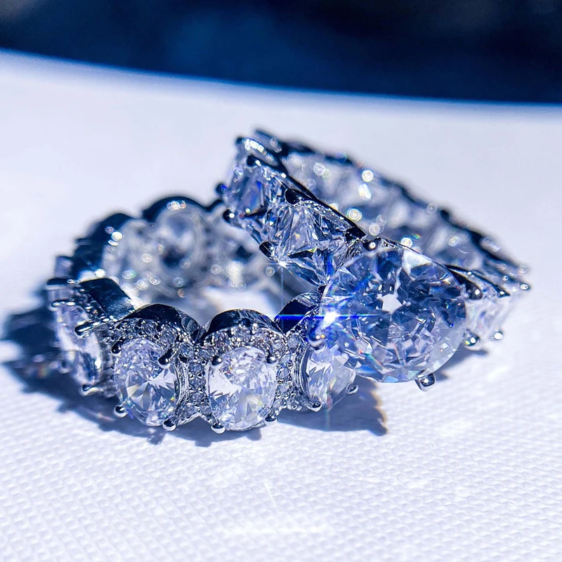 

Luxury 2Pcs/Set Wedding Ring Size 5-11 Inlay Shiny AAA Cubic Zircon Fashion Eternity Jewelry For Women Engagement Statement Gift