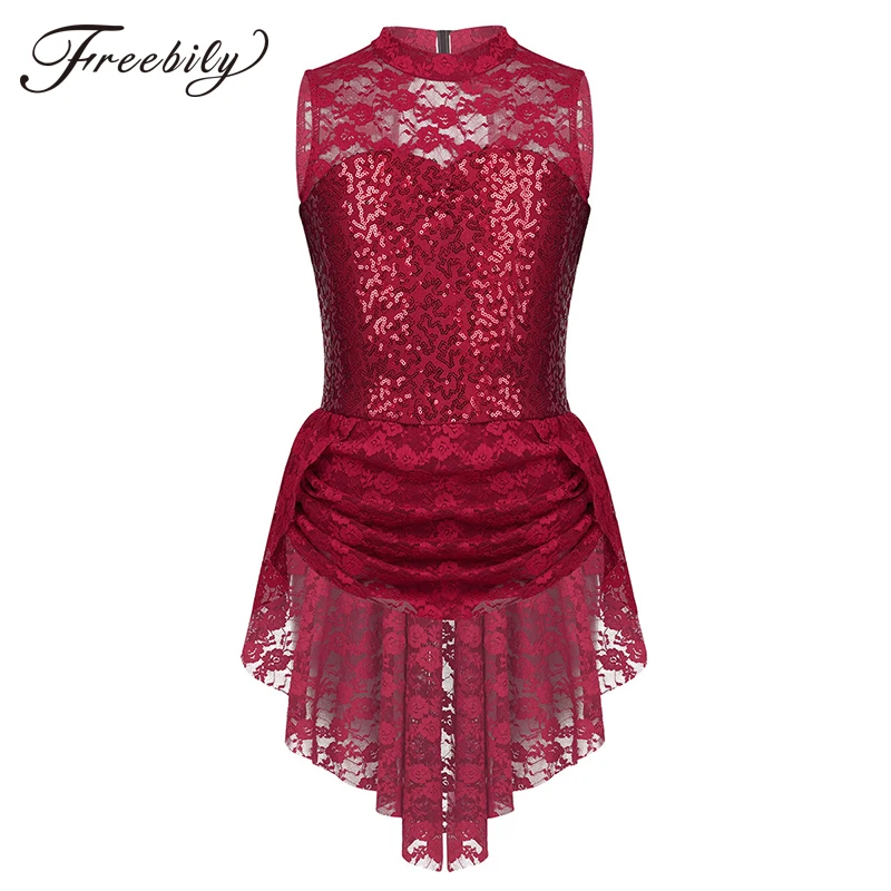 Детское цветочное кружевное балетное танцевальное трико без рукавов с блестками