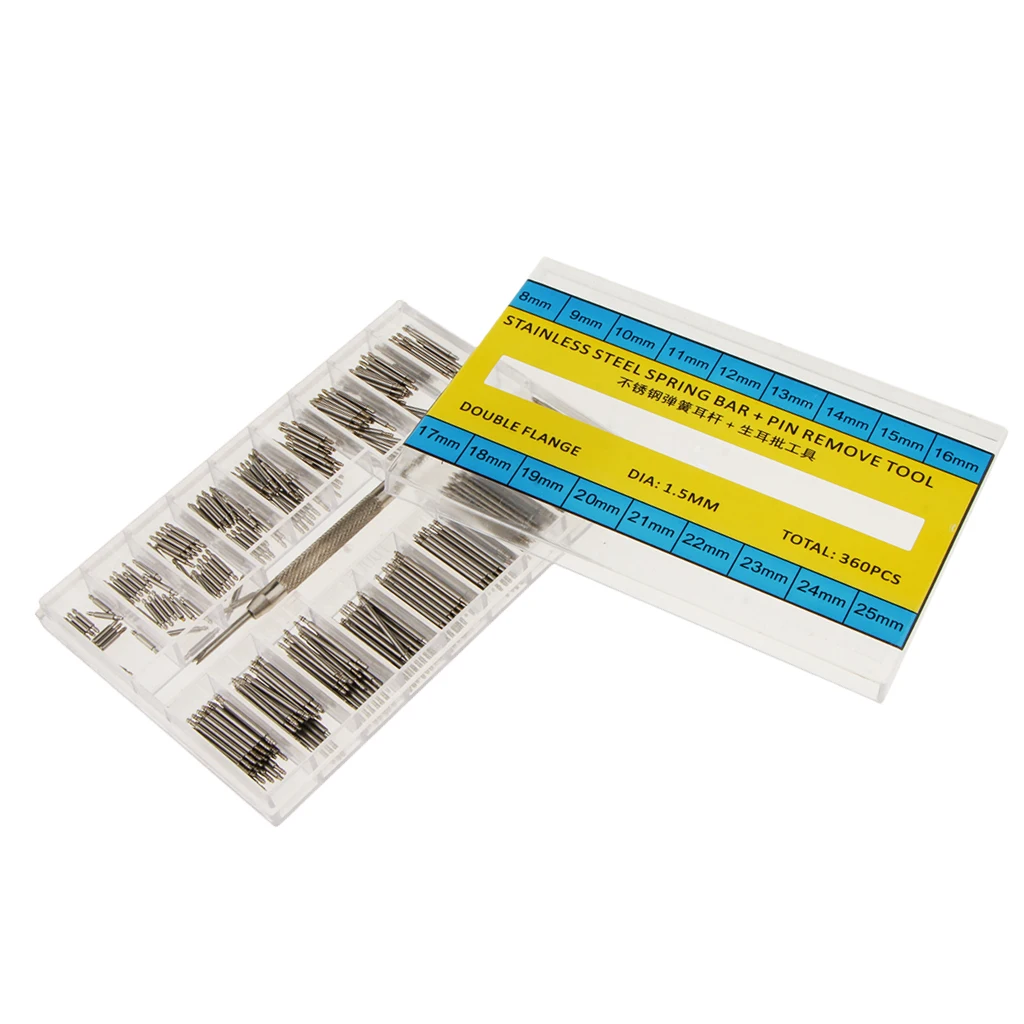 360 Pieces Watch Band Strap Spring Bar Link Pins Stainless Steel Repair Tool Kit