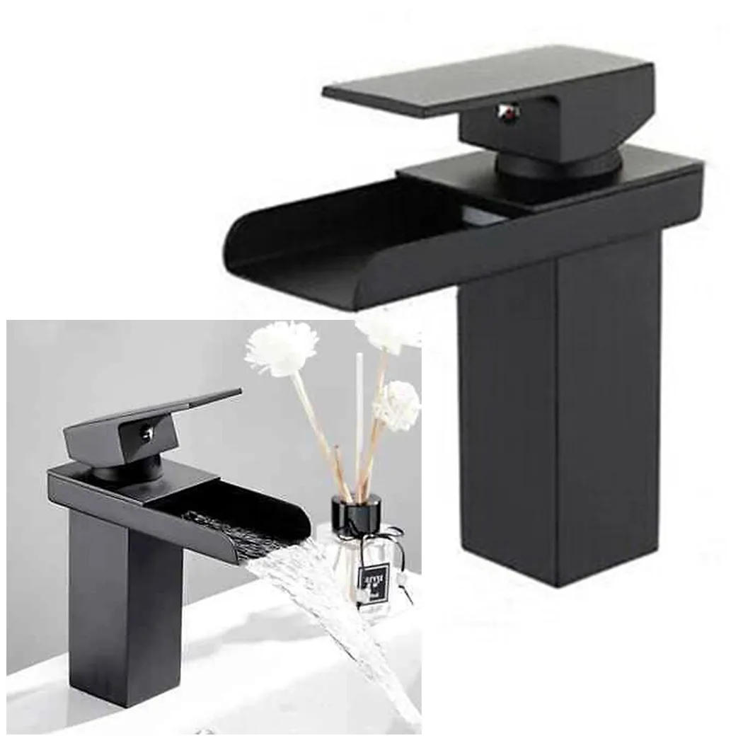 

Basin Faucet Modern Bathroom Matt Waterfall Basin Sink Tap Single Lever Hot & Cold Tap Matte Black Lavatory Sink Tap Crane