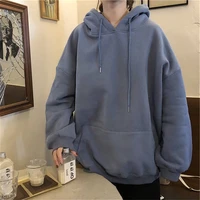 womens sweater autumn and winter new korean loose hooded tide solid color sweater plush thickened college style long sleeves