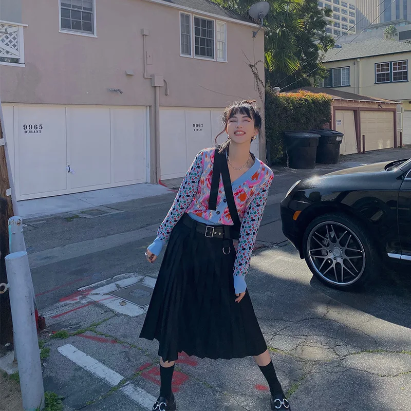 Женская длинная Плиссированная юбка повседневная винтажная черная миди с