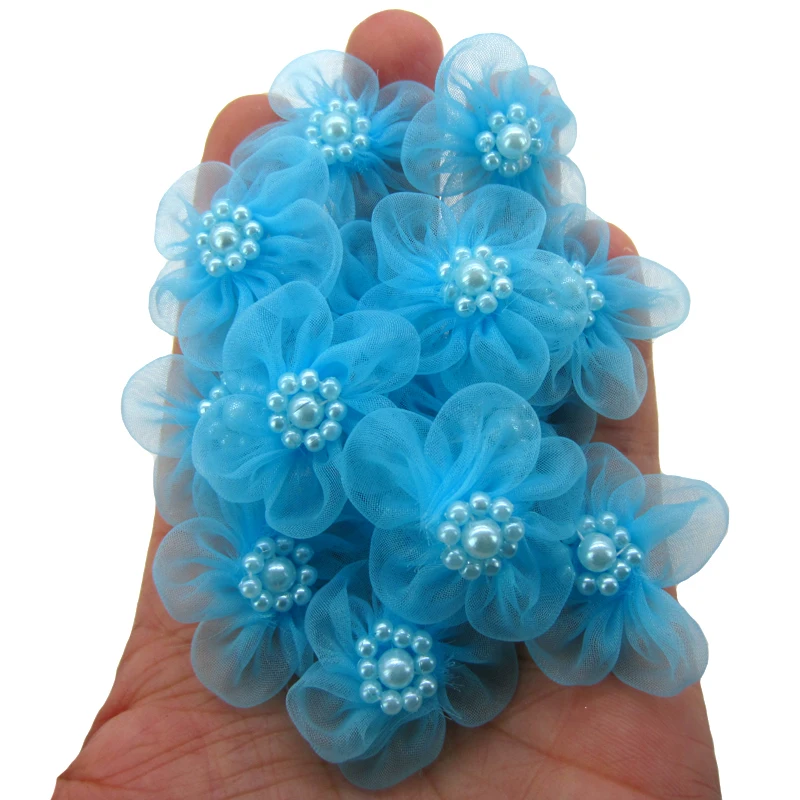 20 шт. пластиковые шарики ручной работы из органзы синего шелка цветы для