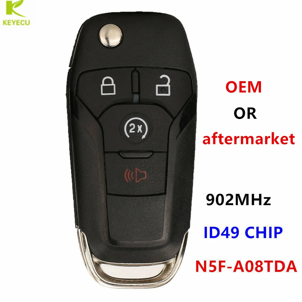 

KEYECU Aftermarket Flip Key Keyless Remote Start fob 4Button 902MHZ ID49 for FORD F150 F-250/F-350 Super Duty N5F-A08TDA