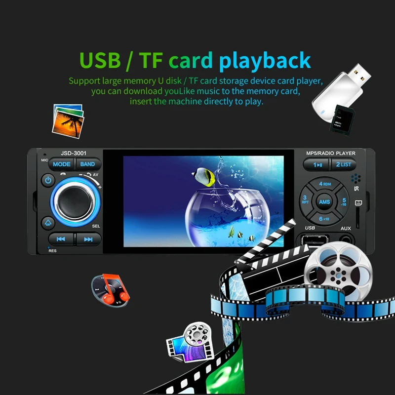 

Autoradio 1 Din Car Radio JSD-3001 4.1 MP5 Car Player Press Screen Car Stereo Bluetooth 1Din Auto Radio