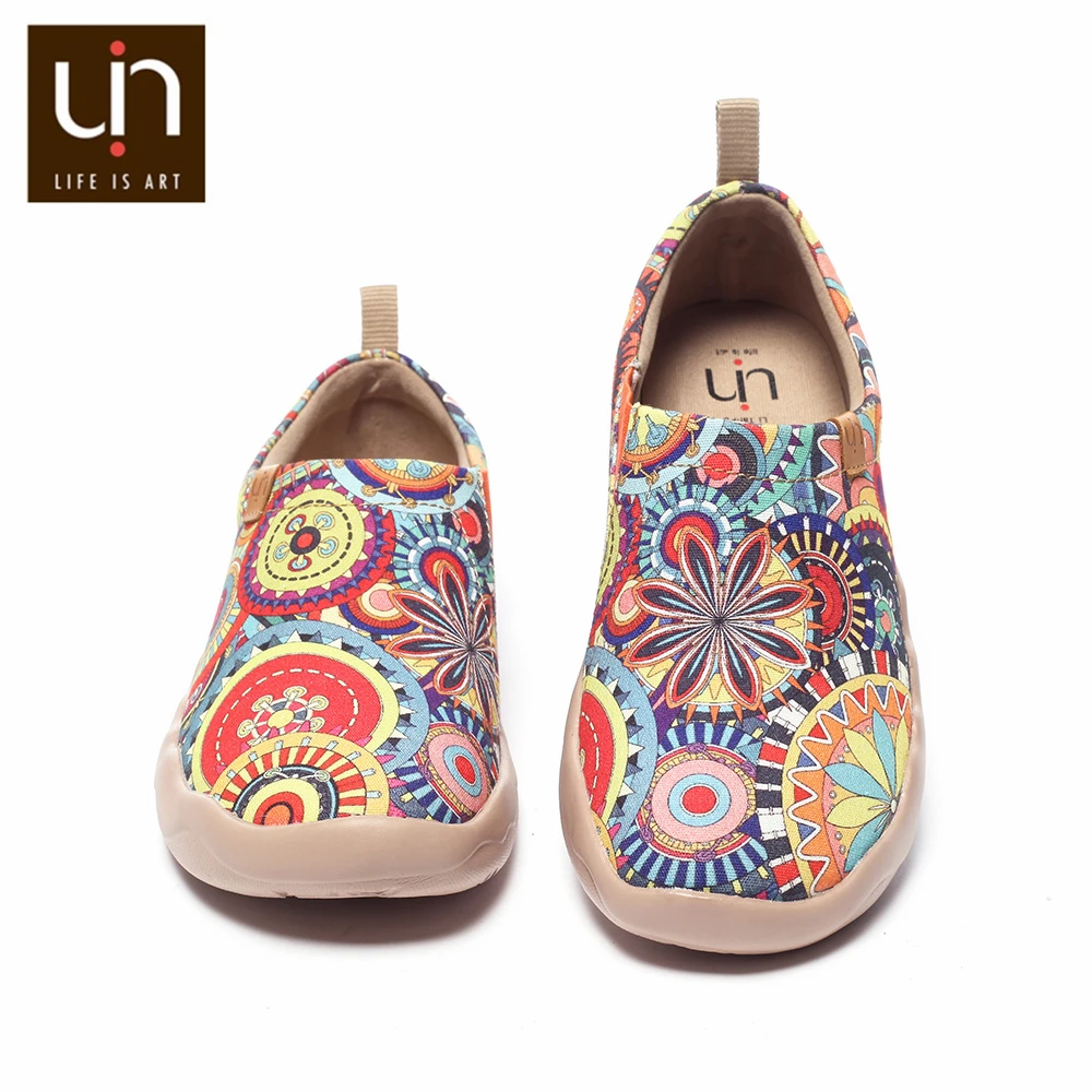 UIN Blossom Design Красочный Арт Окрашенный Холст Мокасины для Женщин Широкие Ноги Комфорт Обувь Дамы Открытый Мягкие Легкие Кроссовки
