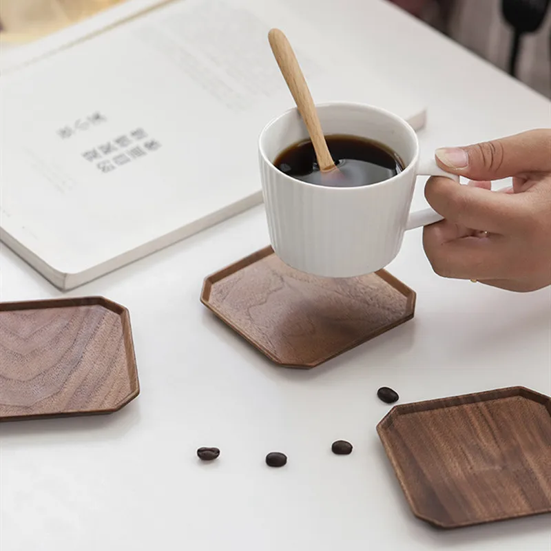 

Octagon Shape Wood Tea Coffee Cup Pad Black Walnut Wooden Coasters Durable Heat Resistant Drink Mat