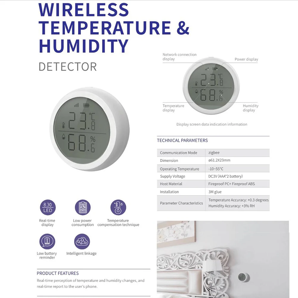 

Smart Temperature And Humidity WiFi Sensor Tuya ZigBee Gateway Hut Network Intelligent Control Support Alexa Goodle Home