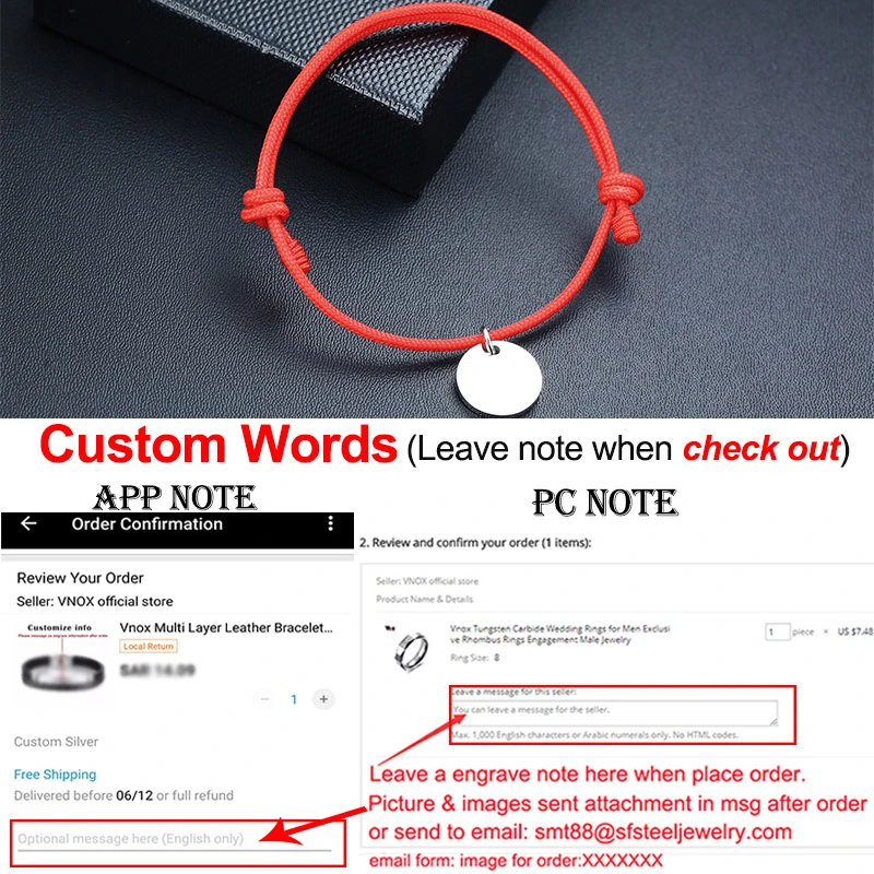 Custom Red Coin Vnox персонализировать выгравировать имя любви из нержавеющей стали Пазлы Сердце Монета браслеты с подвесками для женщин мужчин цепочка веревка ручной работы - Окраска металла: Custom Red Coin