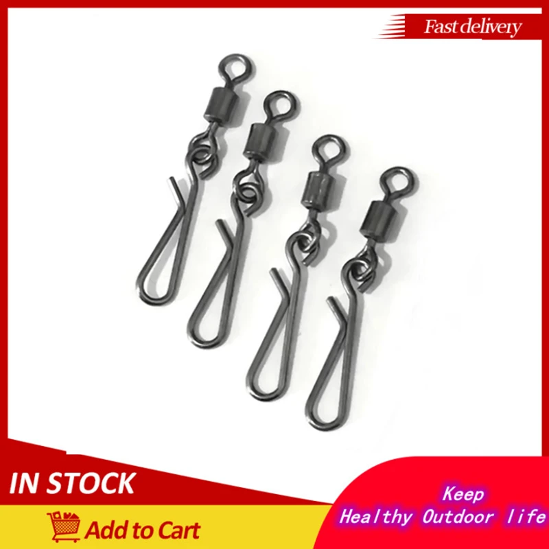 

50pcs 2/4/6/8# Fishhooks Bearing Fishing Swivels Snap Rolling Connector With Coastlock Connector With Coastlock Snap