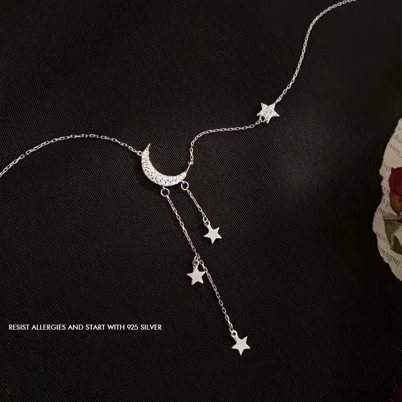 

Utimtree New Moon Star Tassel Necklaces Jewelry Crystal Zircon Statement Chain Necklace For Women collares