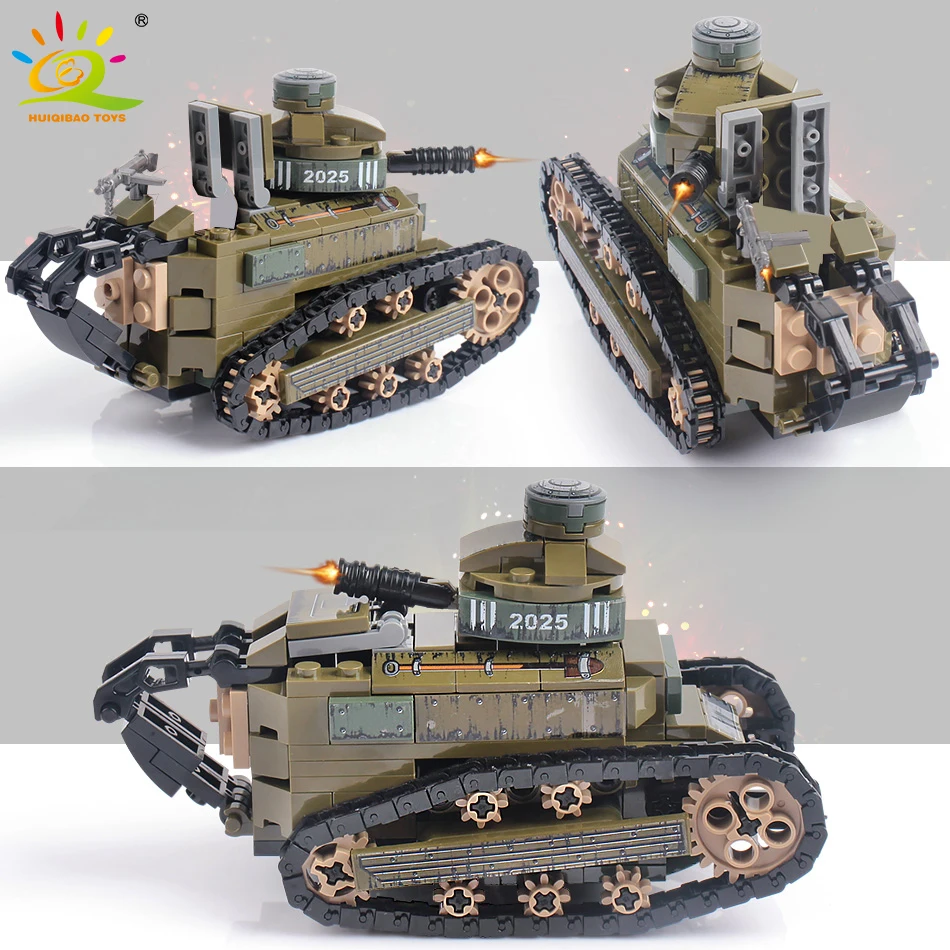 

HUIQIBAO 368pcs Military FT17 Tanks Panzer Building Blocks Tank Army Soldier Figures City Weapon Bricks Toys For Children