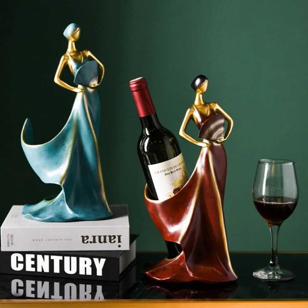 

Beauty Girl Red Wine Holder Living Room Wine Cabinet Decorations Household Resin Whisky Bottle Rack Home Bar Decoration Access