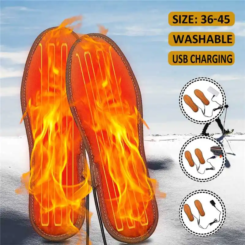 

36-45 Winter Warmer Foot USB Charging Electric Heated Insoles For Shoes Heating Insole Boots Cuttable Rechargeable Heater Pads