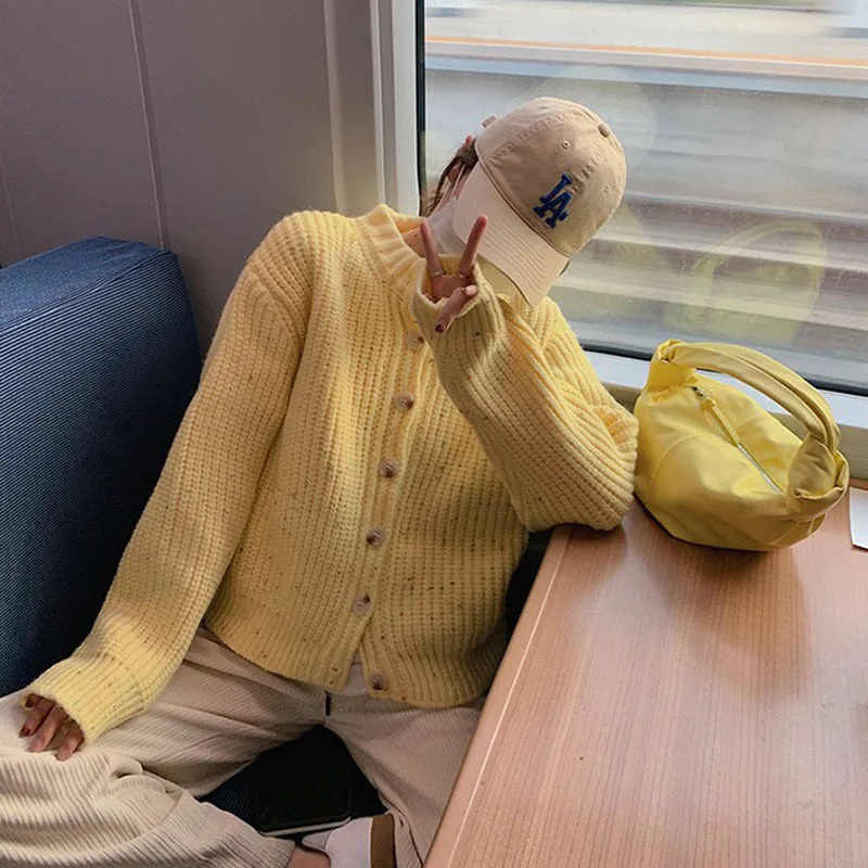 

Fashion Women Cardigan Sweater Autumn Knitted Long Sleeve Short Coat Casual Single Breasted Korean Loose Chic Ladies Top Y729