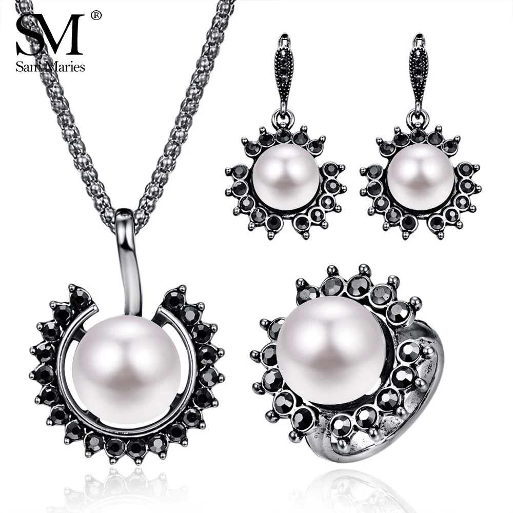 Светящиеся солнцезащитные жемчужные бусины черные стразы ожерелье серьги