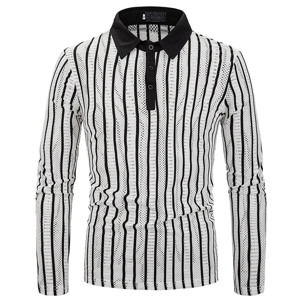 Рубашка-поло Covrlge MTP149 мужская с отложным воротником, модная повседневная сорочка в Вертикальную Полоску, с длинными рукавами