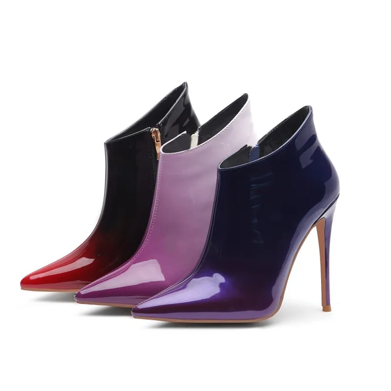 Классические фиолетовые ботильоны на молнии для женщин пикантные ботинки