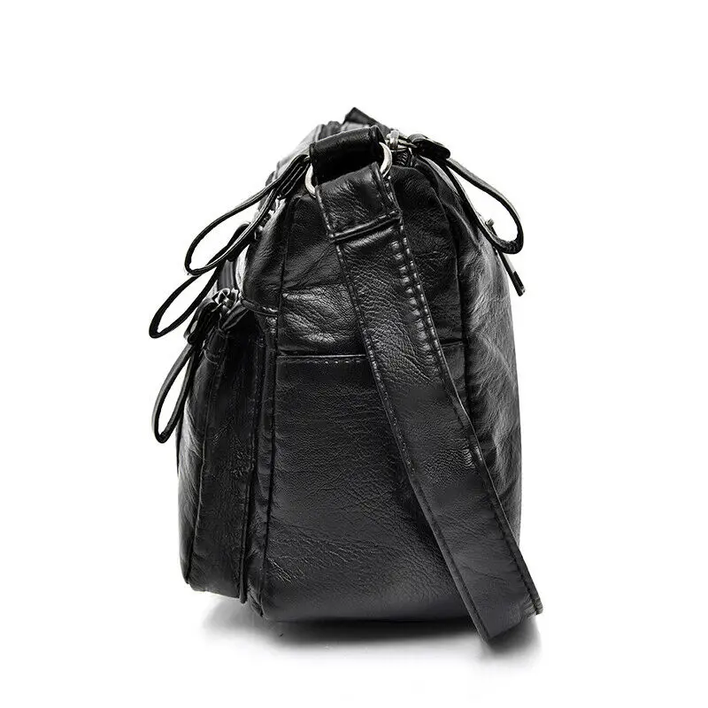 Женская маленькая черная сумка из мягкой искусственной кожи с несколькими