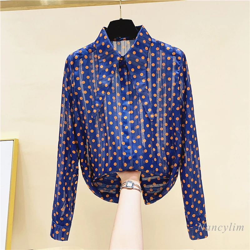 Polka Dots Chiffon Blouse for Woman Long Sleeve Shirt 2021 Spring Autumn New Korean Style Loose Lady All-Match Tops Blusas
