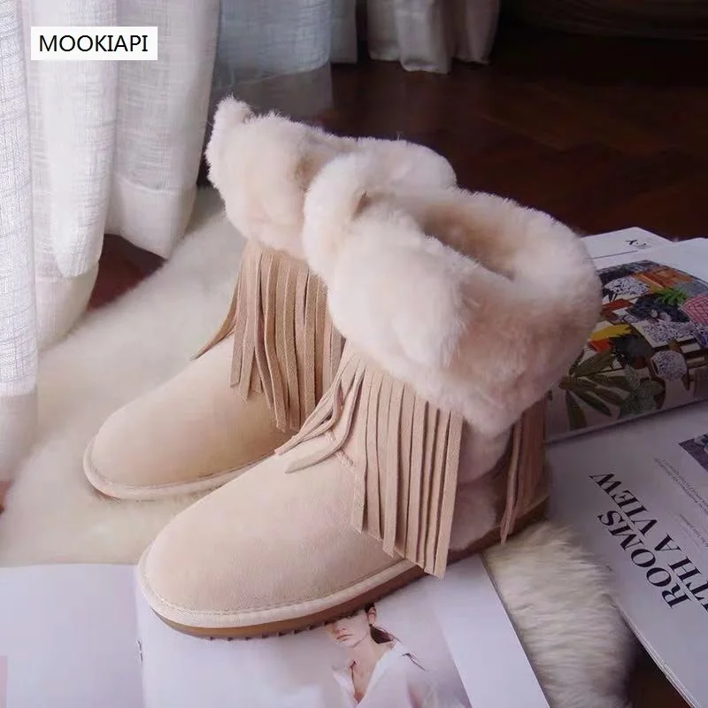 В 2019 году Новейшие европейские женские зимние сапоги из овчины и меха ботинки