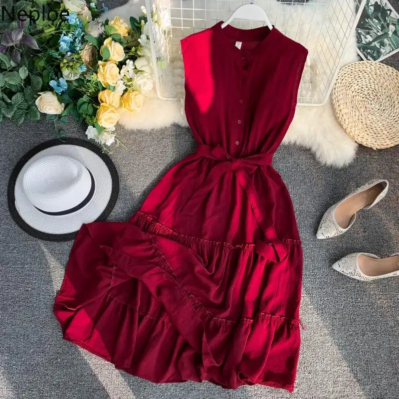 Женское платье с оборками Neploe корейское свободное летнее до середины икры без