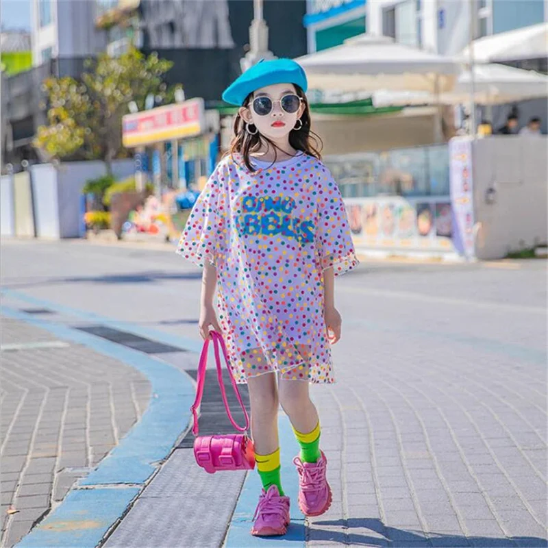 

Fashion Teens Kids Dresses for Princess Girls Wave Point Dot Print Mesh Dress 3-18Y of Children's Summer Clothing
