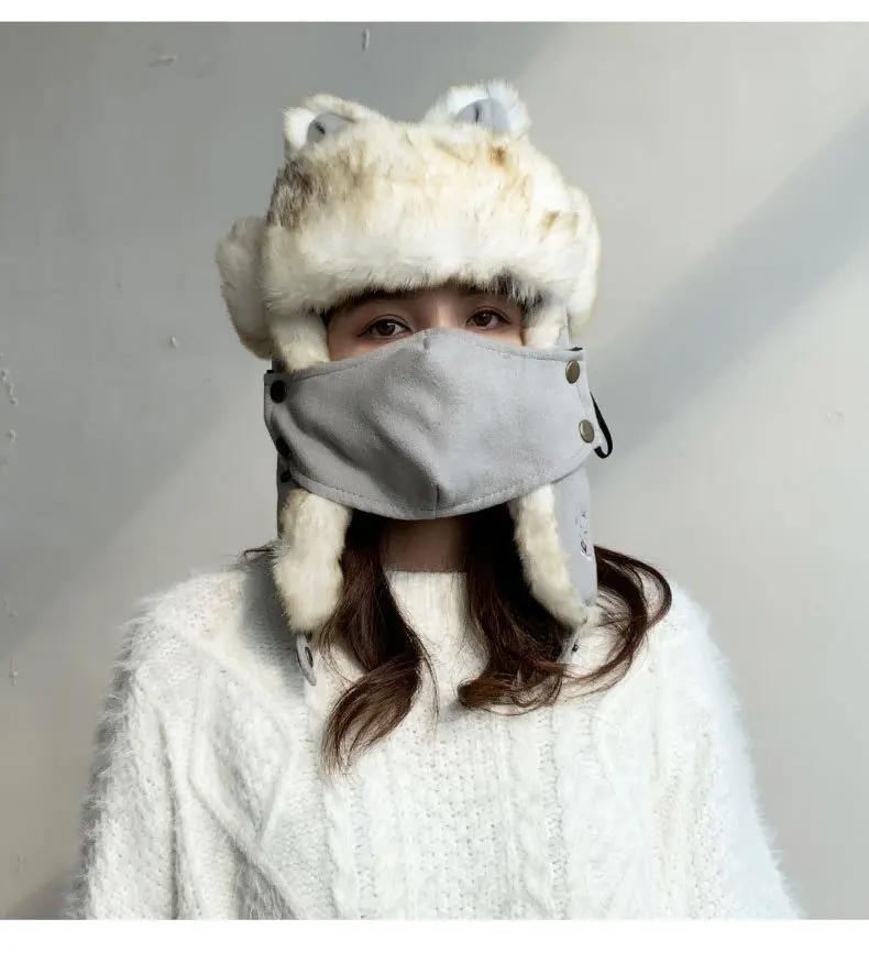 embroidery cartoon Lei Feng hat Russia ear-flapped hat women bomber hats thick warm outdoor winter hat