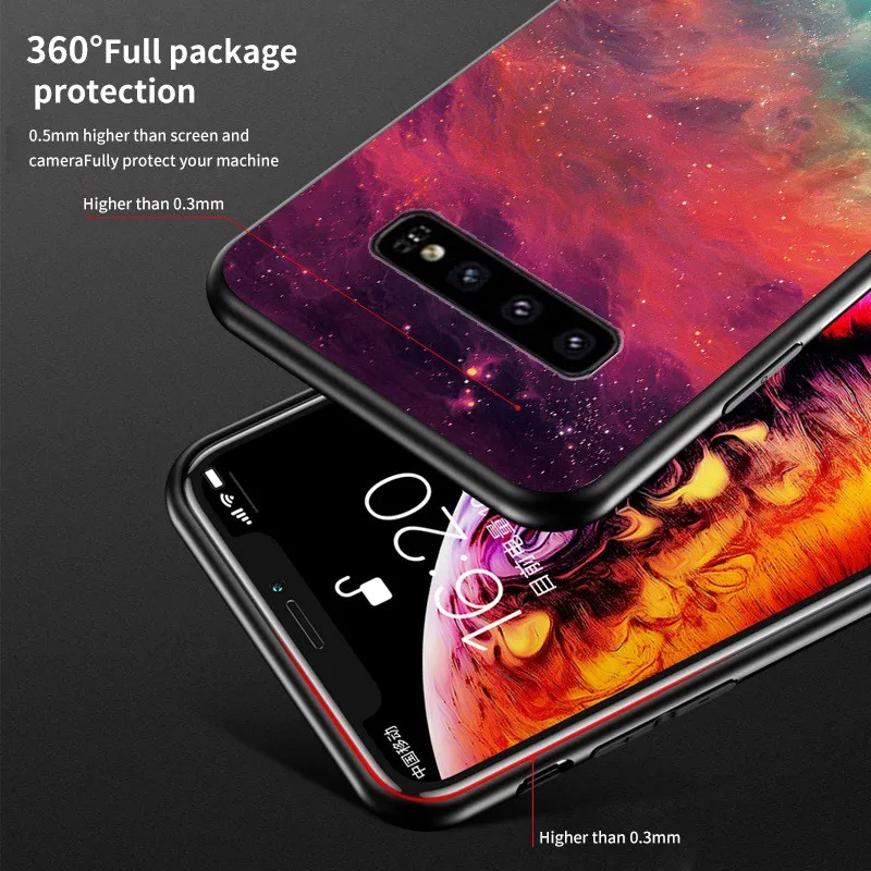 

Luxury starry sky mirror phone case For samsung NOTE 10 9 8 S20 S10 S9 S8 PLUS M21 M30 M31 M20 M10 M11 Tempered glass back cover