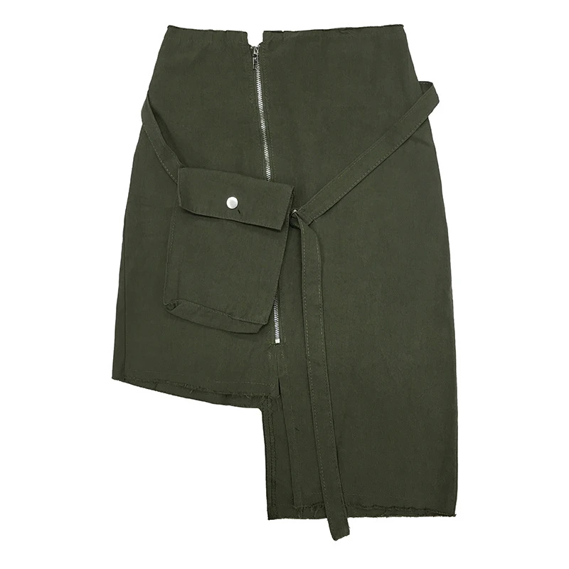 

SHENGPALAE Irregular Casual Skirt Women's Spring 2021 New High Waist Medium Length Lace Up Waist Bag Zipper A-line Skirt 5B458