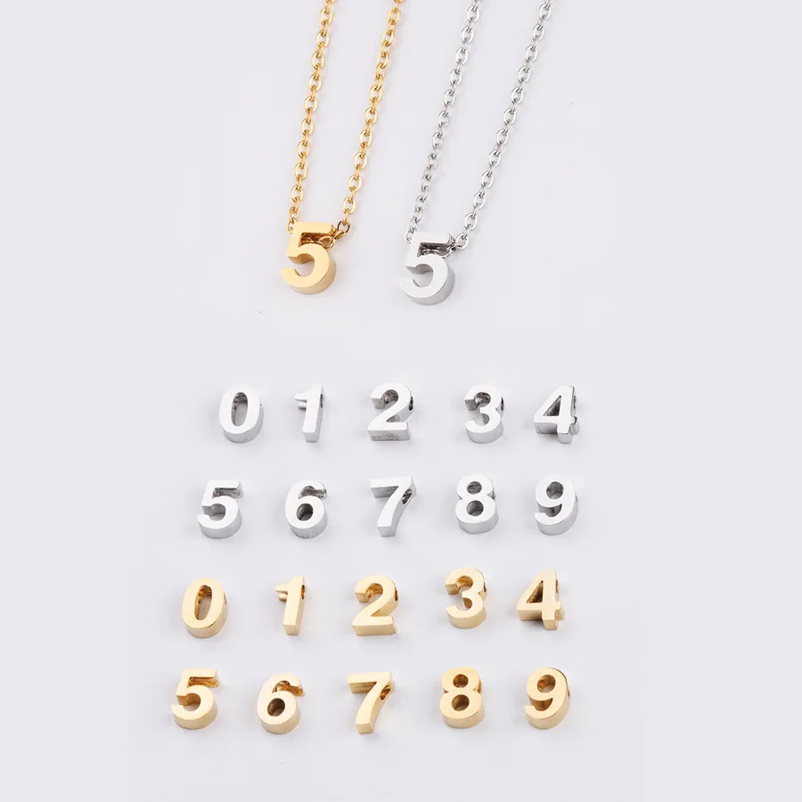 

10pcs 45cm Mirror Stainless Steel Arabic Numeral Necklace Fashion Pendant Necklace Jewelry Making DIY Personality Anniversary