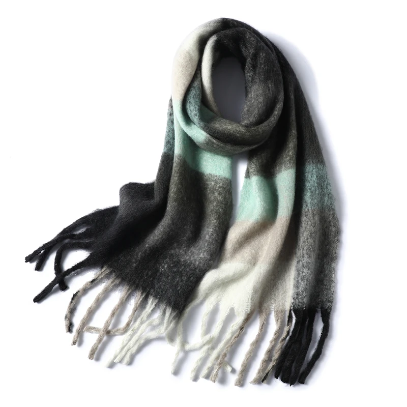 

2021 New Women Plaid Scarf Winter Pashmina Shawls Cashmere Thick Wraps Lady Tassel Warm Scarves Rainbow Hairy Bufanda