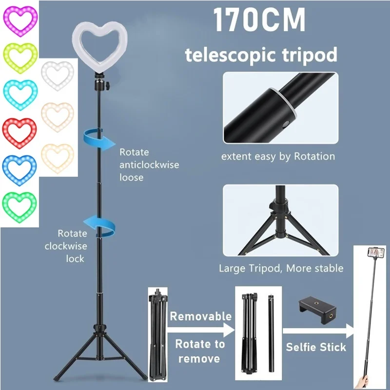 6 дюймов RGB сердце светодиодный селфи кольцо светильник с регулируемой яркостью