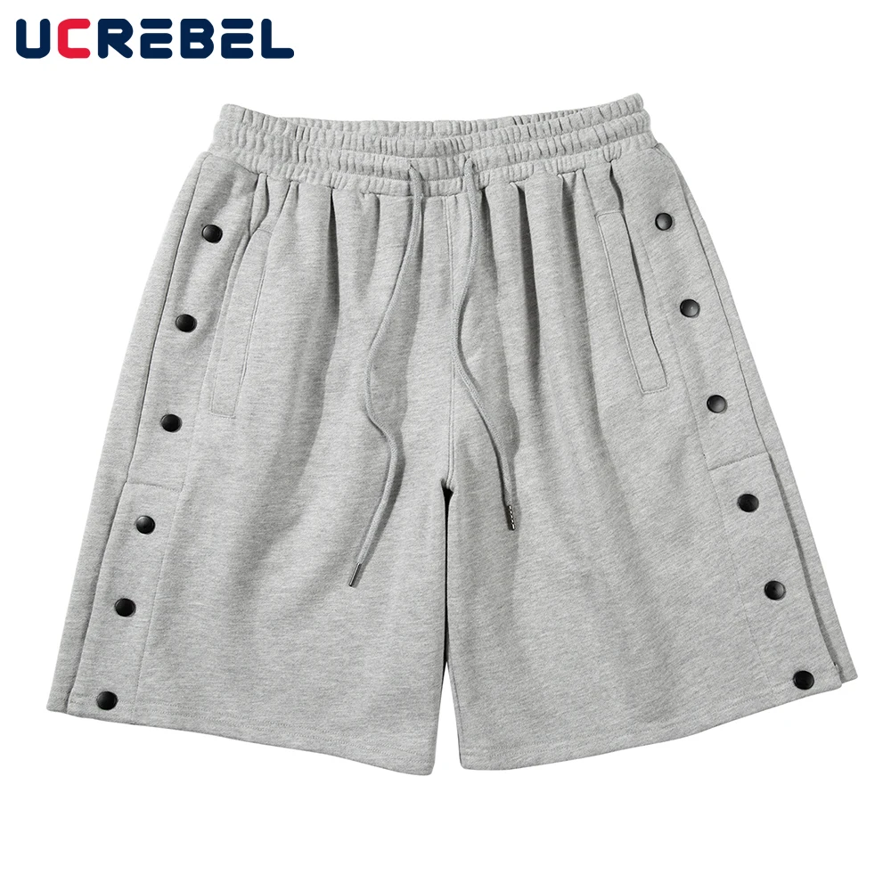 

Шорты мужские спортивные с боковым рядом пуговиц, свободные повседневные короткие штаны до колена, с эластичным поясом, летние